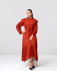 Regular Fit Zigzag Print Long Dress – Mystika