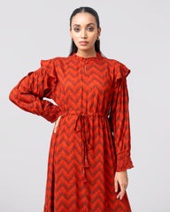 Regular Fit Zigzag Print Long Dress – Mystika