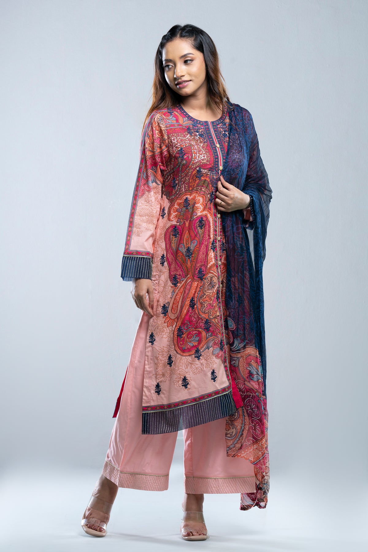 Smart Fit Three-Piece Semi-Formal Lawn with Chiffon Dupatta