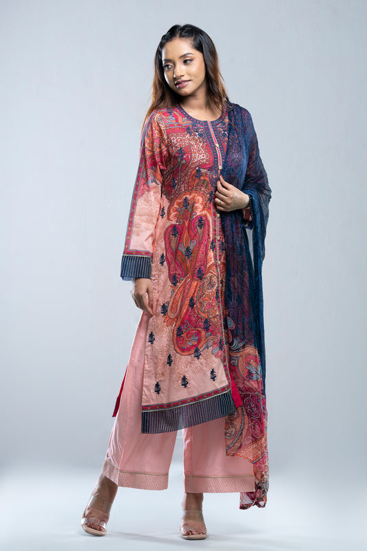 Smart Fit Three-Piece Semi-Formal Lawn with Chiffon Dupatta