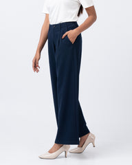 Wide Leg High Waist Twill Fashion Trouser