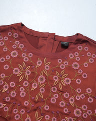 Floral-Embroidered Long Dress