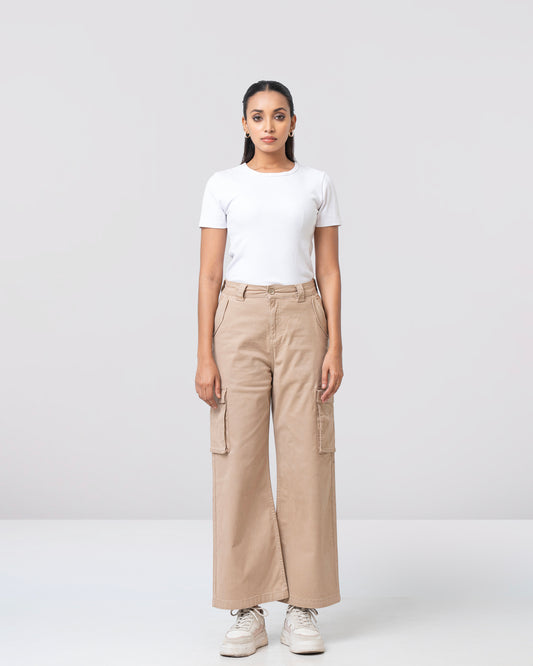 Wide Leg Cargo Twill Pant