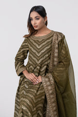 Smart Fit Embellished Two-Piece Formal Ethnic Set with Organza Dupatta