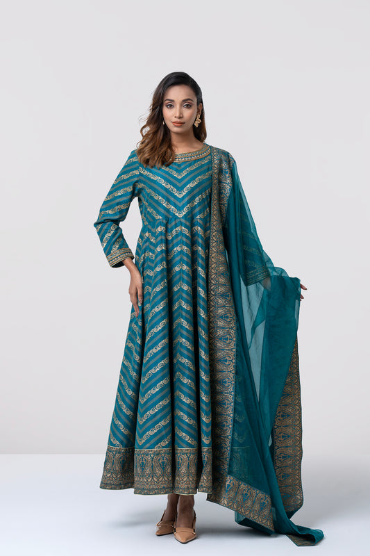 Smart Fit Embellished Two-Piece Formal Ethnic Set with Organza Dupatta