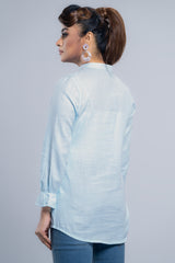 Regular Fit Slab Cotton Embroidered Casual Shirt