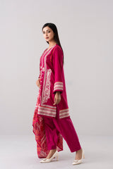 Relaxed Fit Embroidered Three-Piece Lawn with Silk Dupatta