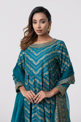 Smart Fit Embellished Two-Piece Formal Ethnic Set with Organza Dupatta