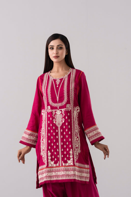 Relaxed Fit Embroidered Three-Piece Lawn with Silk Dupatta