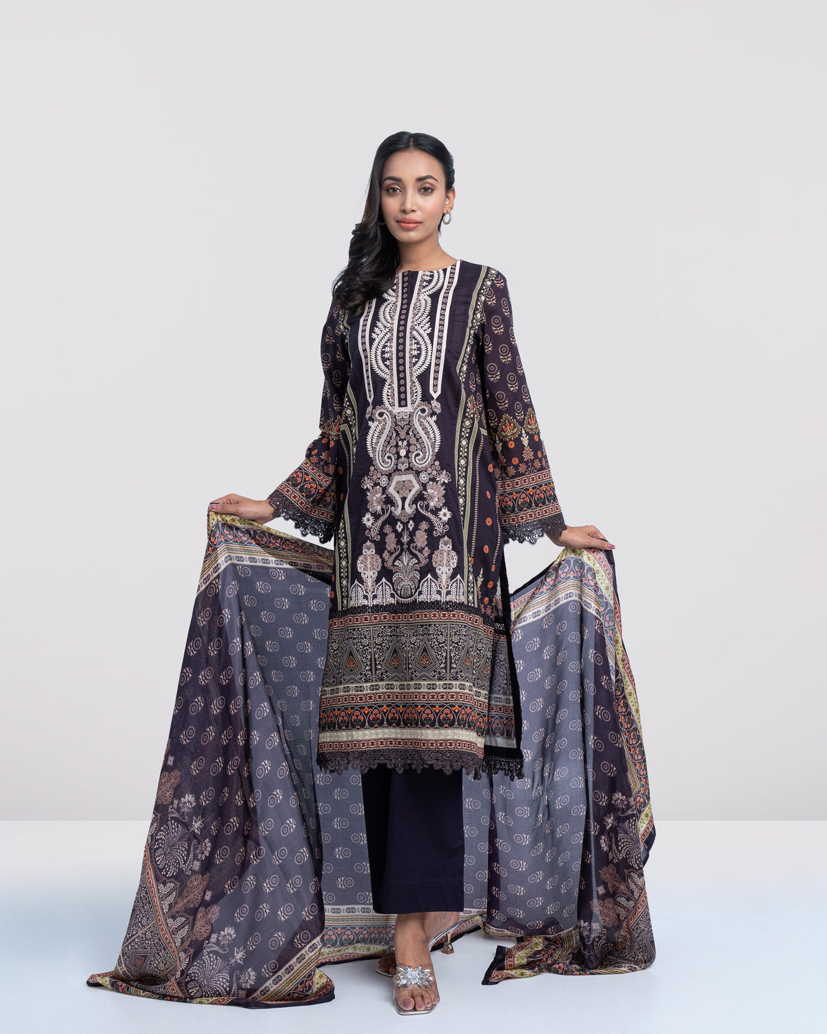 Smart Fit Digital Printed Three-Piece Lawn with Silk Dupatta
