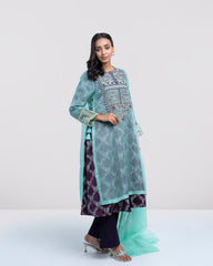 Smart Fit Embroidered Muslin Three-Piece Formal Ethnic Set with Organza Dupatta