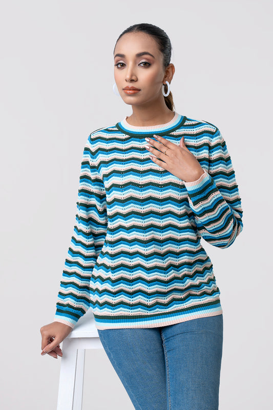 Regular Fit Zigzag-Style Jacquard Sweater