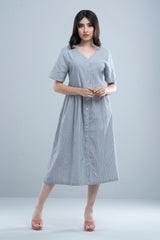 Classic Shirt-Patterned V-Neck Dress