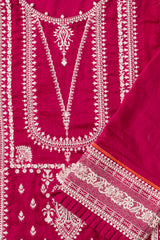 Relaxed Fit Embroidered Three-Piece Lawn with Silk Dupatta