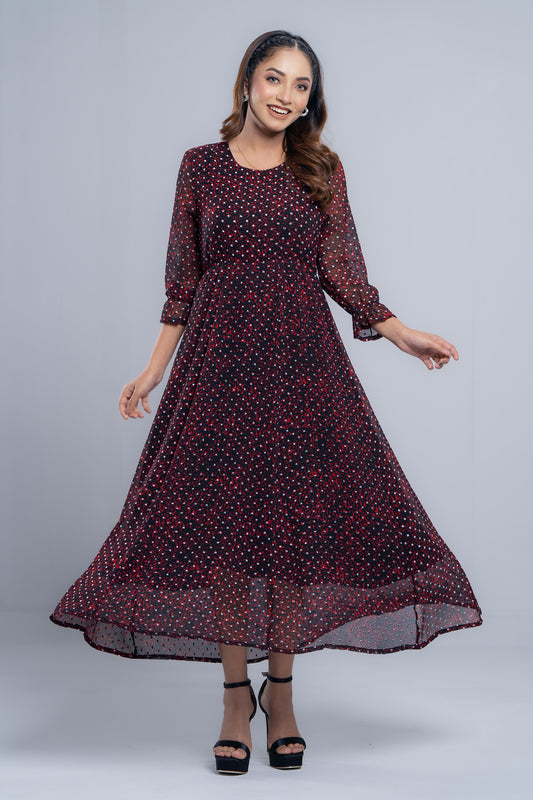 Ditsy Printed Georgette Long Dress