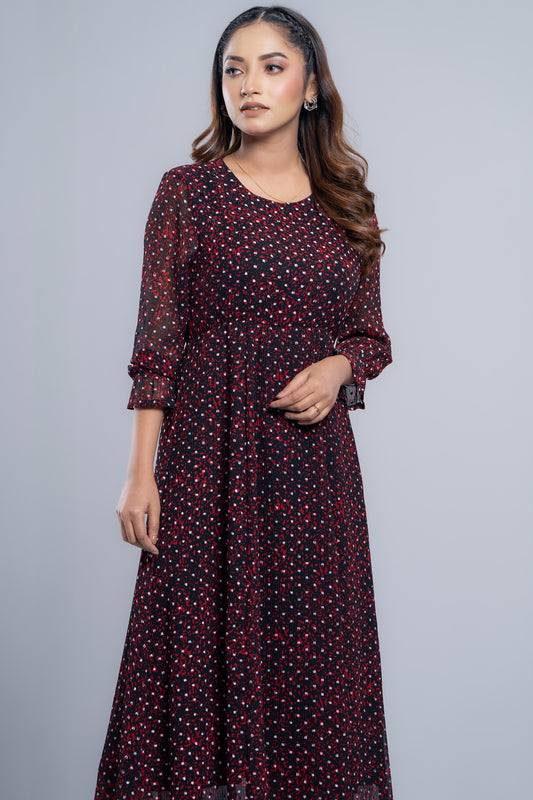 Ditsy Printed Georgette Long Dress