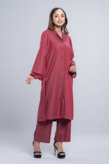 Ready-to-Wear Embroidered Two-Piece Jacquard Ethnic Set with Matching Bottoms