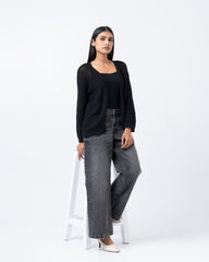 Relaxed Fit Open-Knit Cardigan
