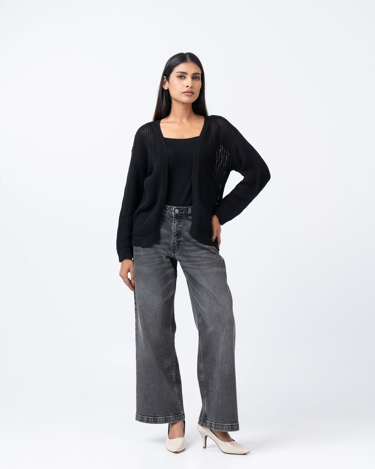 Relaxed Fit Open-Knit Cardigan