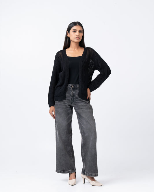 Relaxed Fit Open-Knit Cardigan
