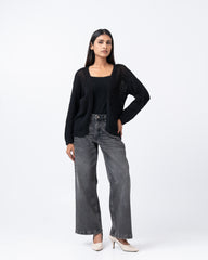 Relaxed Fit Open-Knit Cardigan