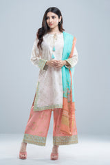 Relaxed Fit Three-Piece Lawn with Printed Palazzo