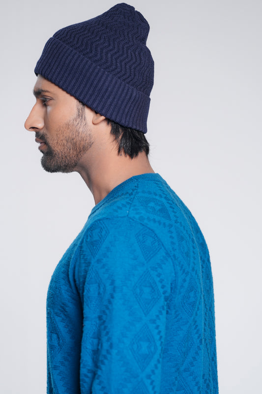 Jacquard knitted Hat with Ribbed Trims