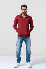 Regular Fit Half-Zipped Terry and Ottoman Jacket