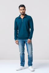 Regular Fit Half-Zipped Terry and Ottoman Jacket