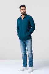 Regular Fit Half-Zipped Terry and Ottoman Jacket