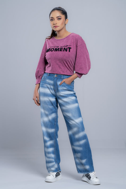 Straight Fit Random Washed Denim