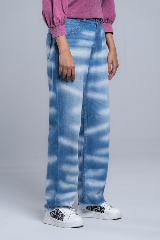 Straight Fit Random Washed Denim