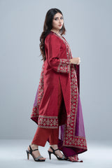 Smart Fit Embroidered Ethnic Formal Set with Organza Dupatta