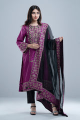 Smart Fit Embroidered Ethnic Formal Set with Organza Dupatta