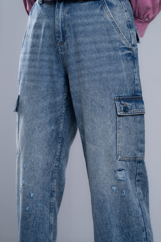 Dirty Wash Wide-Leg Denim