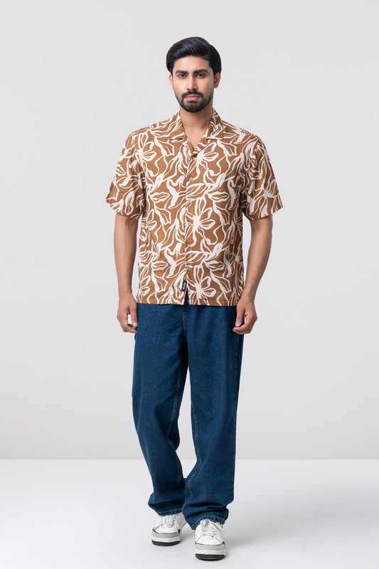 Relaxed Fit Printed Casual Shirt with Lapel Collar