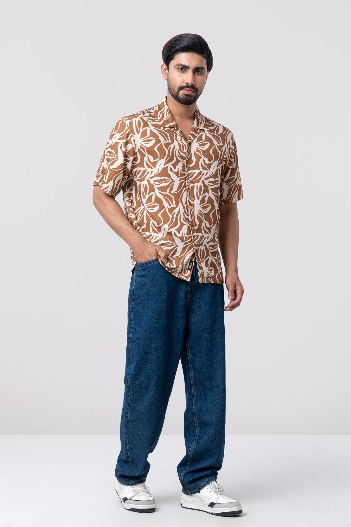 Relaxed Fit Printed Casual Shirt with Lapel Collar