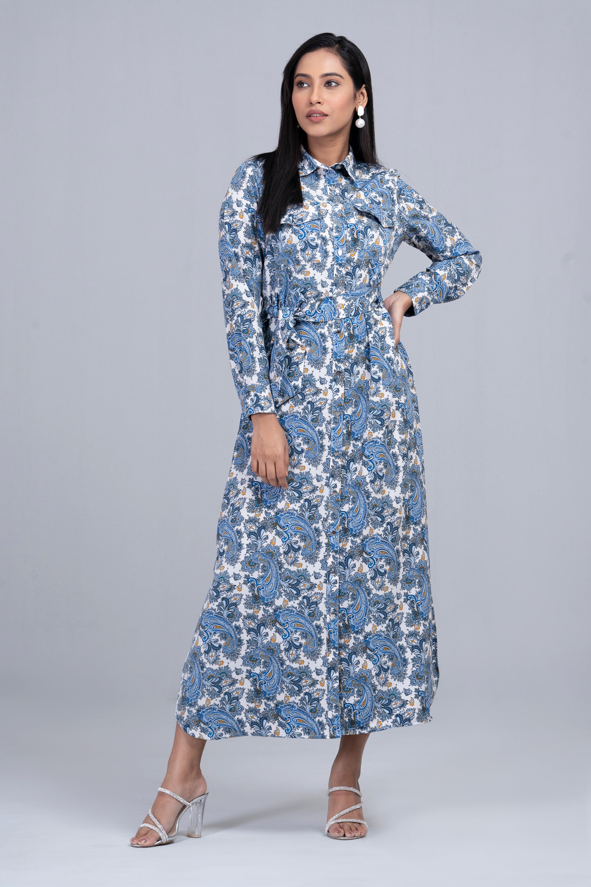 Women's Floral Printed Long Dress – YELLOW