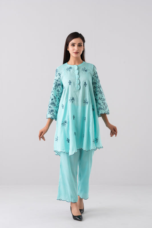Smart Fit Floral Embroidered Semi-Formal Ethnic Set