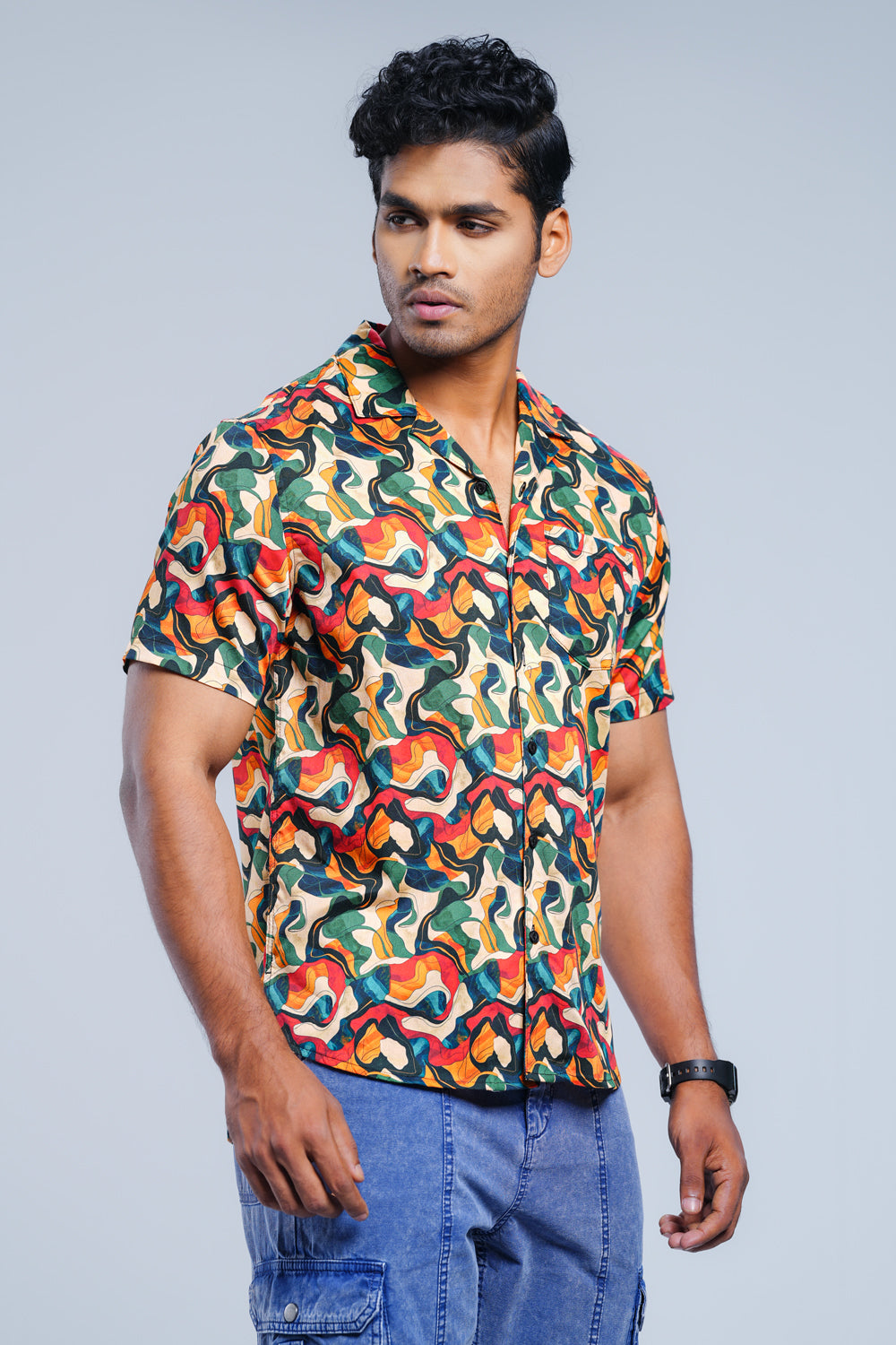 Regular Fit Printed Casual Shirt with Lapel Collar