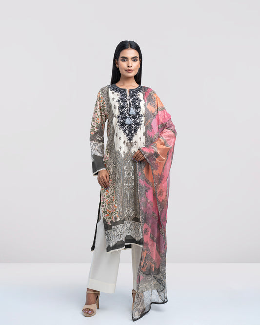 Relaxed Fit Digital Printed Two-Piece Lawn with Chiffon Dupatta