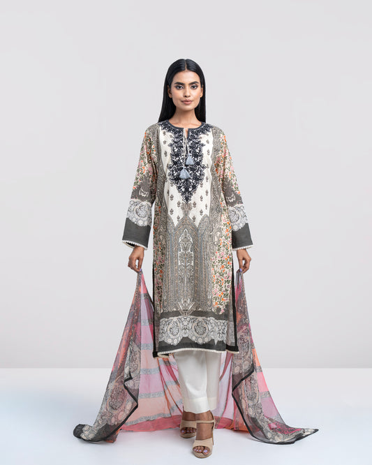 Relaxed Fit Digital Printed Two-Piece Lawn with Chiffon Dupatta