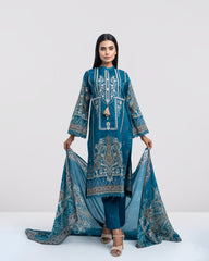 Relaxed Fit Printed Three-Piece Lawn with Silk Dupatta