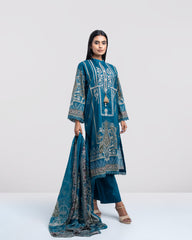 Relaxed Fit Printed Three-Piece Lawn with Silk Dupatta
