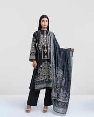 Relaxed Fit Printed Three-Piece Lawn with Silk Dupatta