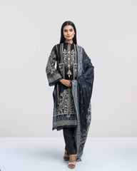 Relaxed Fit Printed Three-Piece Lawn with Silk Dupatta