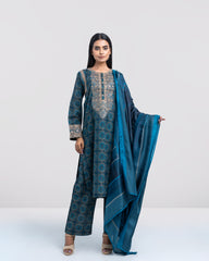 Relaxed Fit Embroidered Three-Piece Lawn with Silk Dupatta