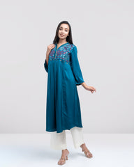 Smart Fit Scallop-Embroidered Satin Ethnic Kurta