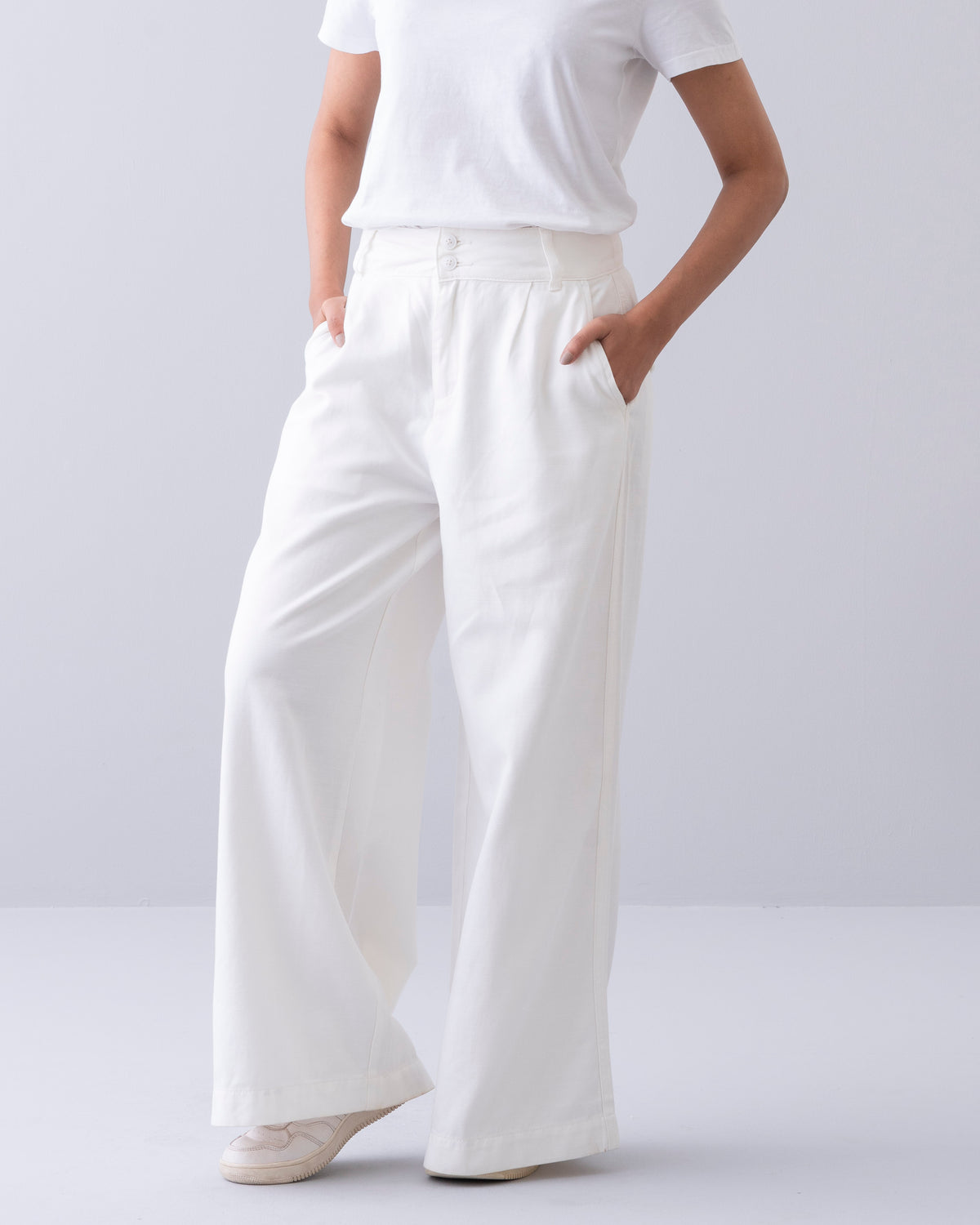 Wide-Leg Twill Pants