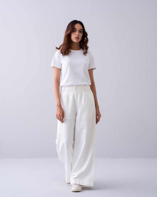 Wide-Leg Twill Pants